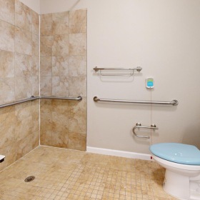 Bathroom options with thoughtful details a bathroom with a toilet and shower