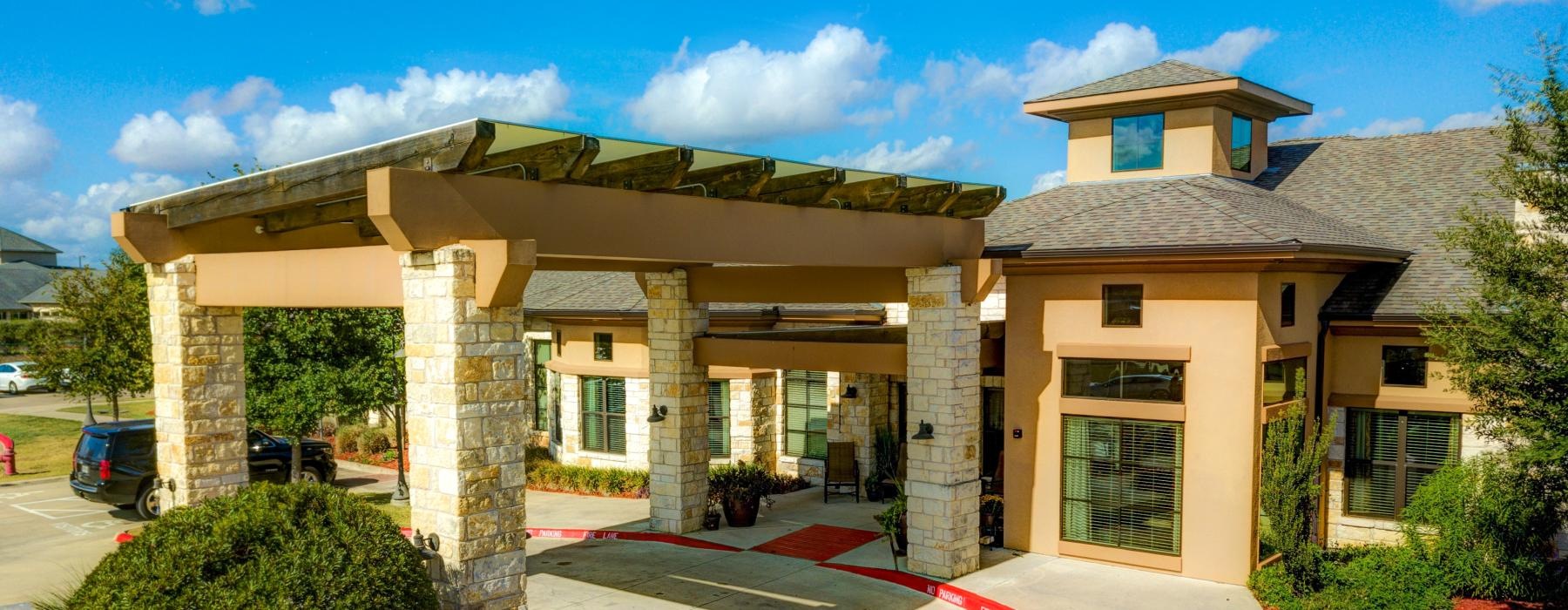 a building with a covered patio