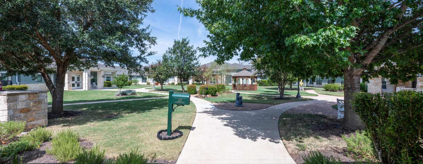 Courtyard with walking path and trees